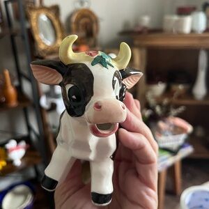 Ceramic Cow Figurine - Decorative White and Black Home Accent